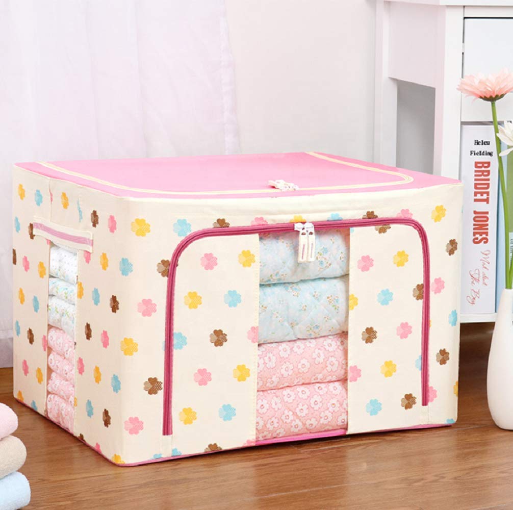 JSM Rectangular Large Capacity Foldable Steel Frame, Extra Large Quilt Clothes Storage Bag Organizer with Zips, for Clothes Bed Sheets Blanket (66 L, Multicolor )