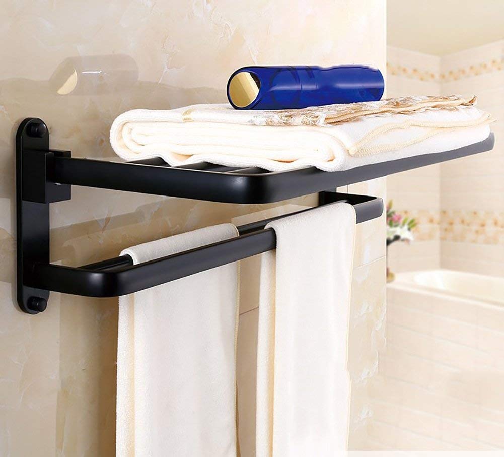 Estantes de baño esquina de ducha negro y toallero de baño hotel familiar