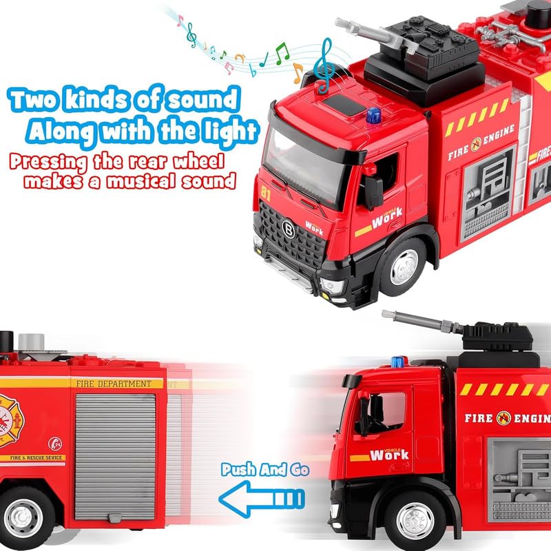 Image of ANTALYA New Play Fire Truck Toy with Metal Cab Fire Rescue Vehicle with Shooting Water Lights and Sounds Toy Truck for Kids (Red)