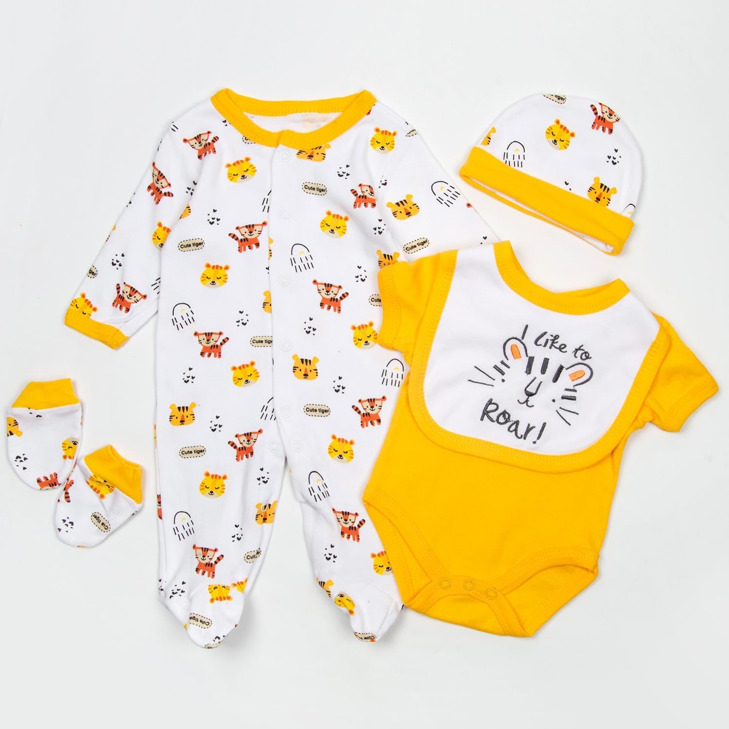 5 Pcs Reborn Baby Doll Clothes Boy Outfits Accessories for 17-20 Inch Reborn Dolls Clothes Tiger Bib+Jumpsuits+Cap Newborn Baby Clothing Set