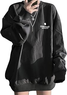 [Eolluka] レディース レーナー 大きいサイズパーカー オーバーサイズ プルオーバー スウェット クルーネック ロゴ トップス 春 秋 冬 ゆったり おしゃれ ロング 韓国 長袖tシャツ 体型カバー…