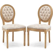 Upholstered Dining Chairs Set of 2 French Country Oval Fabric Back Kitchen Side Chair with Wood Legs for Dining Room, Kitchen, RestaurantBeige-Velvet