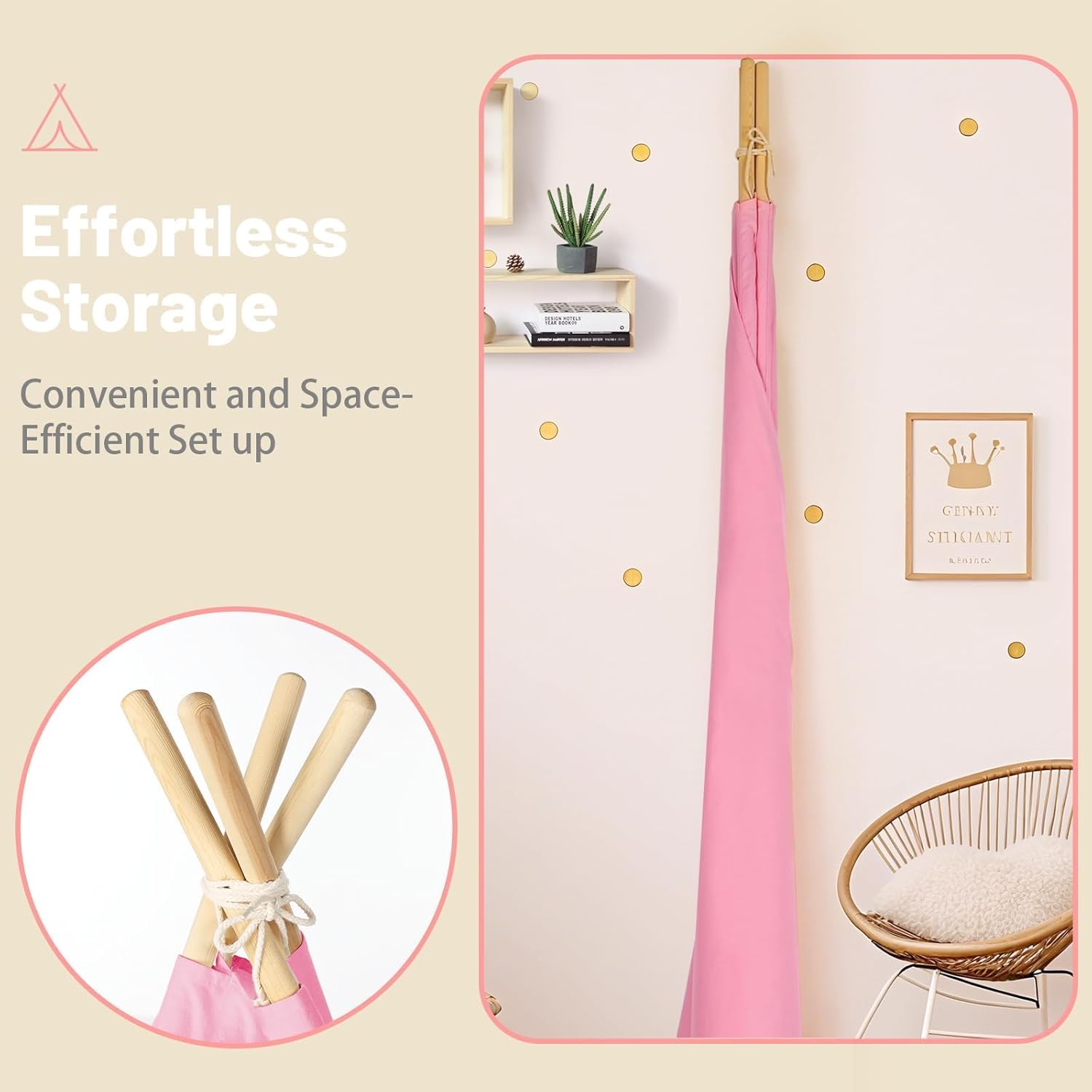 Wilwolfer 6 Pack Teepee Tent for Kids, Foldable Indoor Play Sleepover Tent with Star Lights for Girls Party, Portable Toddler Slumber Party Tents Gift, Pink