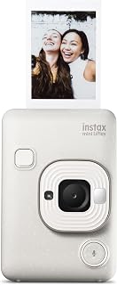 Fujifilm Instax Mini LiPlay Hybrid Instant Camera & Smartphone Printer - Misty White, Sound QR, Bluetooth App