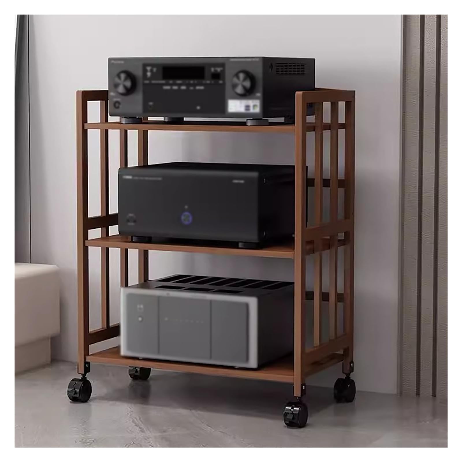 Support multimédia AV réglable avec 4 étagères – Support audio pour maison/bureau – Parfait pour les téléviseurs, les consoles de jeux, les lecteurs CD, les platines, les récepteurs stéréo et les
