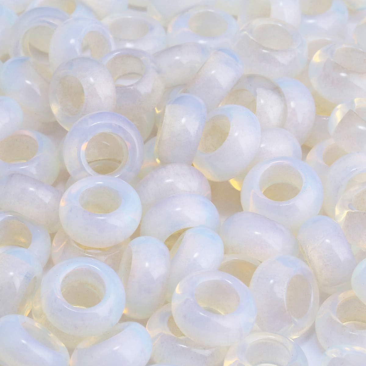 KYEYGWO Opalite Large Hole Polished Stone Loose Beads for Jewelry Making Rondelle Gemstone Beads for European Charm Bracelet Pack of 20 - Image 4