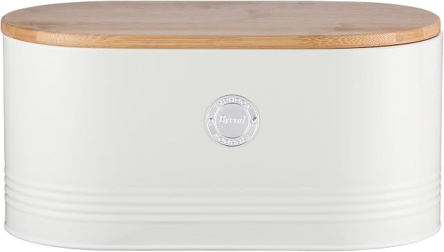 Typhoon Living Bread Bin with Bamboo Lid, 16 x 33.5 x 18 cm, Cream