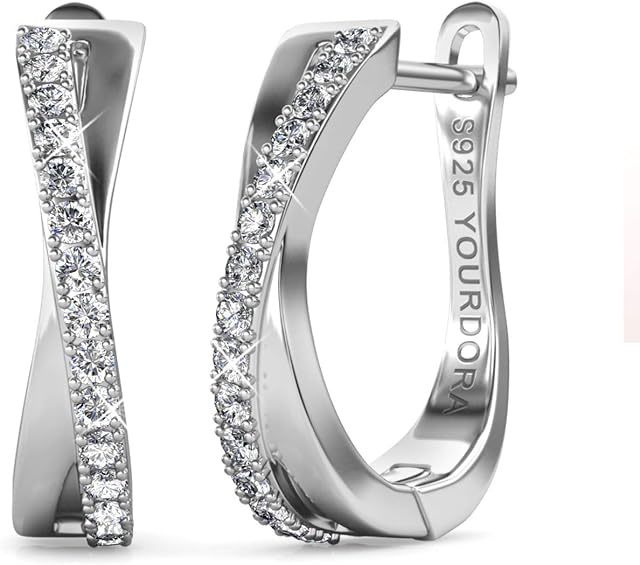 YOURDORA Sterling Silver Small Hoop Earrings for Women Ladies Cubic Zirconia Twisted Ear Rings