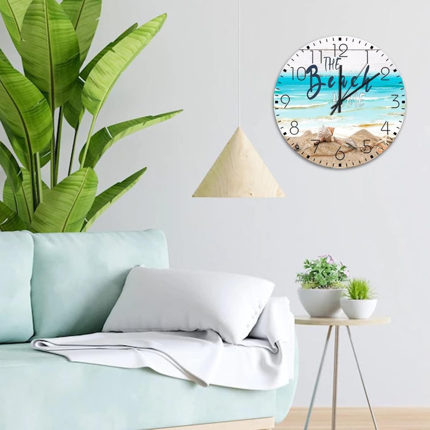 Minimalist Wood Clock Battery Operated Non Ticking Analog Nautical Beach Ocean Theme Underwater Starfish Country Wall Clocks Sea Animal Turtle Wall Decor for Yoga Room Kitchen Exercise Room 12''