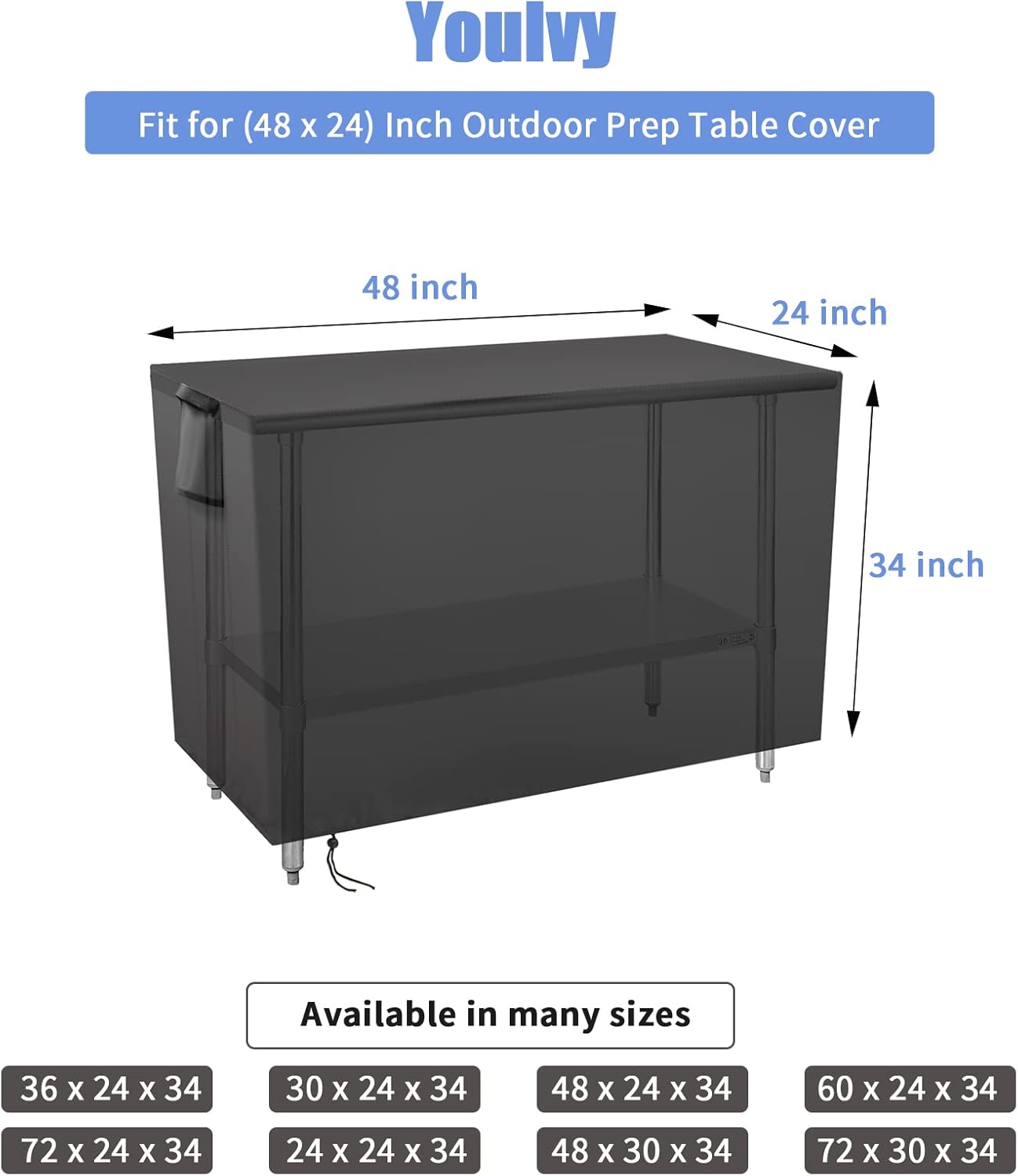 Outdoor Prep Table Cover 48 Inch,Waterproof Fadeproof UV Resistant Patio Stainless Steel Metal BBQ Table Cover All Season Protection for Outdoor Table - 48 x 24 x 35 Inch