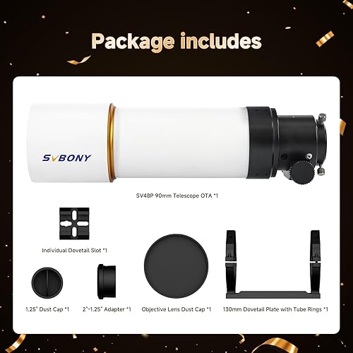 Miniatura 8 de SVBONY SV48P Telescopio, Apertura de 90mm F5.5 Refractor OTA para Adultos Principiantes, Telescopio para Astrónomos Adultos y Principiantes