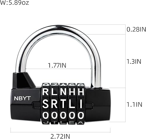 Miniatura 2 de Candado de combinación de letras de 5 esferas, cerradura de aleación de zinc reajustable (grillete resistente de 0.276 in) para taquillas, puertas,