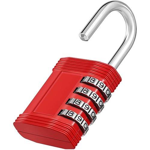 ZHEGE Gym Locker Lock Keyless Resetable Combination Padlock for School, Fence, Gate, Storage, Room (Red)