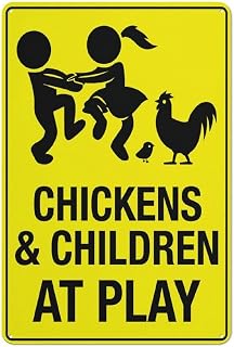 Chickens And Children At Play Sign Safety for Indoor Outdoor Use, Metal Sign 8x12 Inch