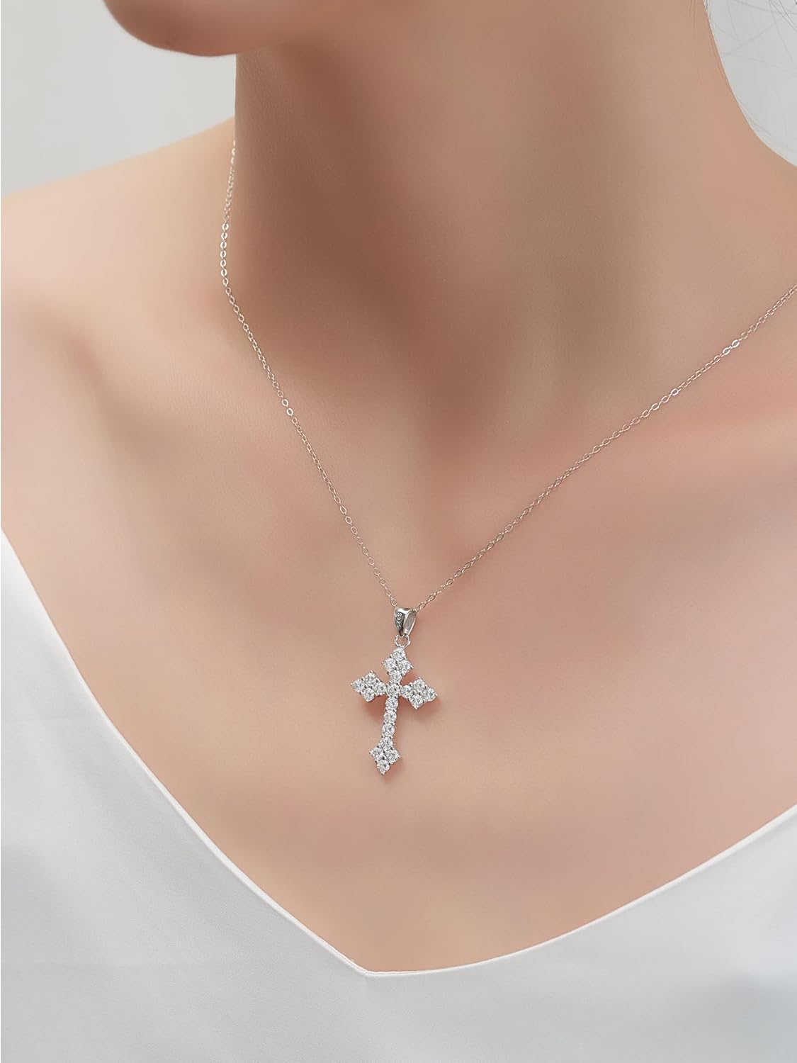 CUTEFEEL 925 Sterling Silver Cross Necklaces for Women, Dainty Cubic Zirconia Cross Pendant Necklace Gift, 18+2 Inches - Image 5