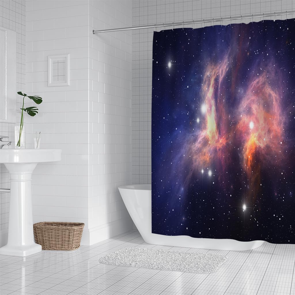 Cortina de Ducha 240 x 200 cm Galaxy Nebula, Diseño 3D de Lujo Morado, Rojo, Azul, Vía Láctea, Cielo Estrellado, Cortinas de Baño, Elementos Románticos del Universo Estrellado, Poliéster Imperm
