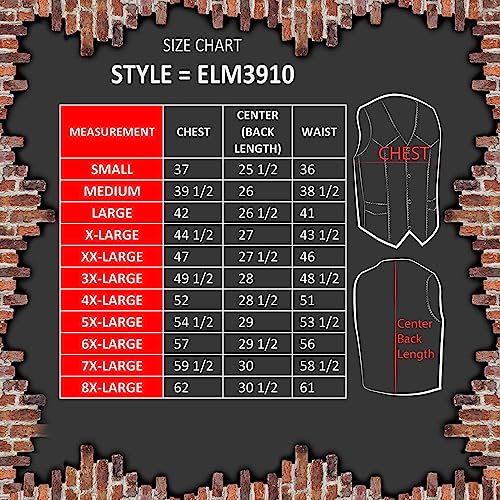 ELM3910 Men's Black Motorcycle Leather Riders Club Style Vest w/Dual Closure3