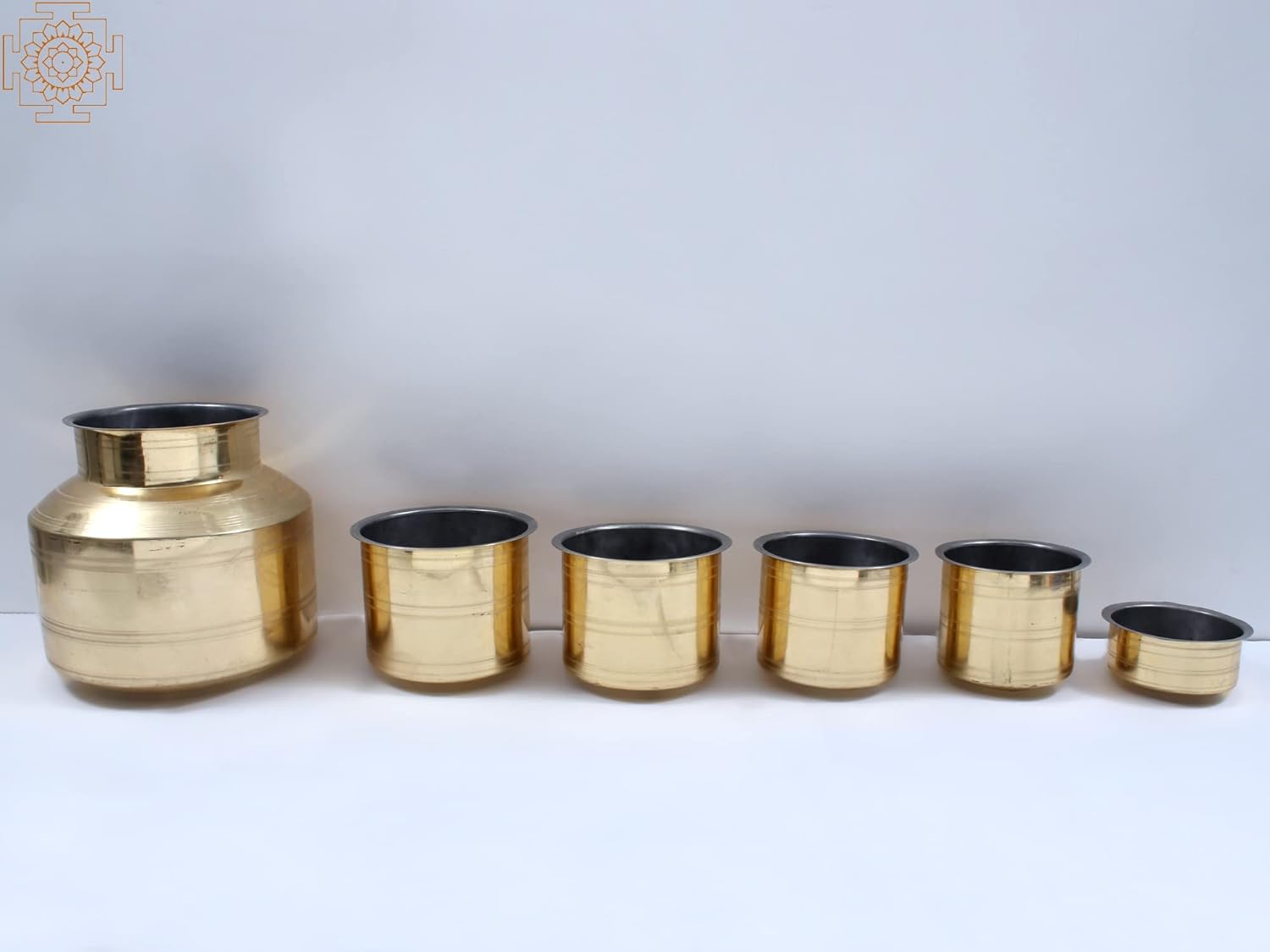 Brass Cooking Pots with kalash Set (Set Of Six) - BRASS