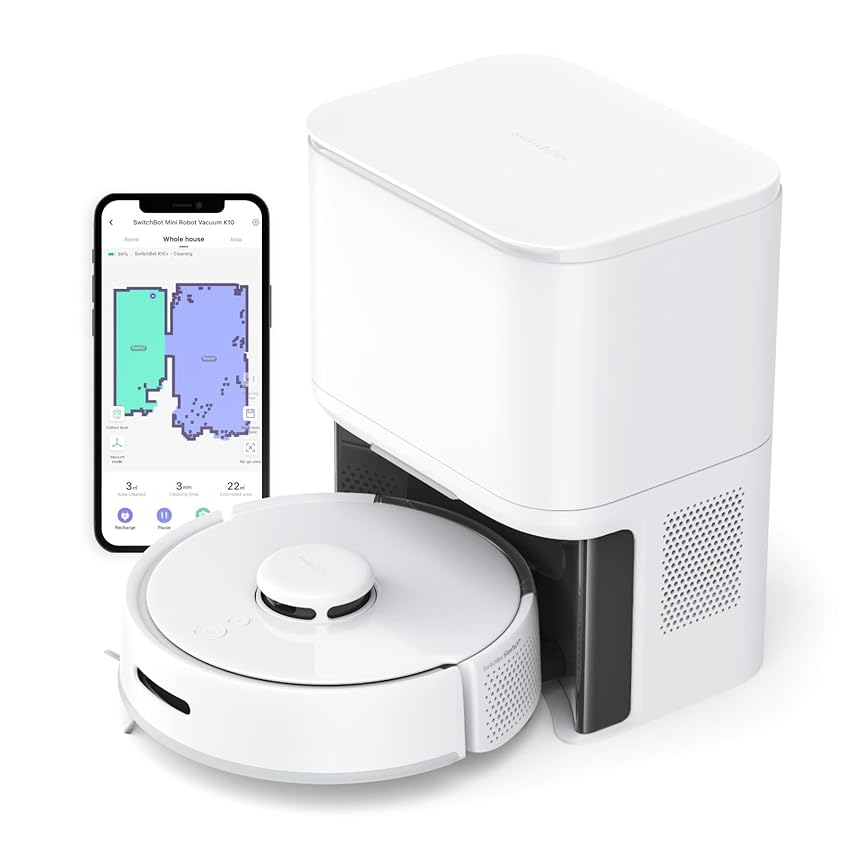 Immagine del prodotto SwitchBot Mini Robot Aspirapolvere K10+ con base auto-vuota per 70 giorni di pulizia, navigazione LiDAR, mappatura intelligente, aspirazione 2500Pa, compatibile con Alexa, connessione WiFi 2.4G