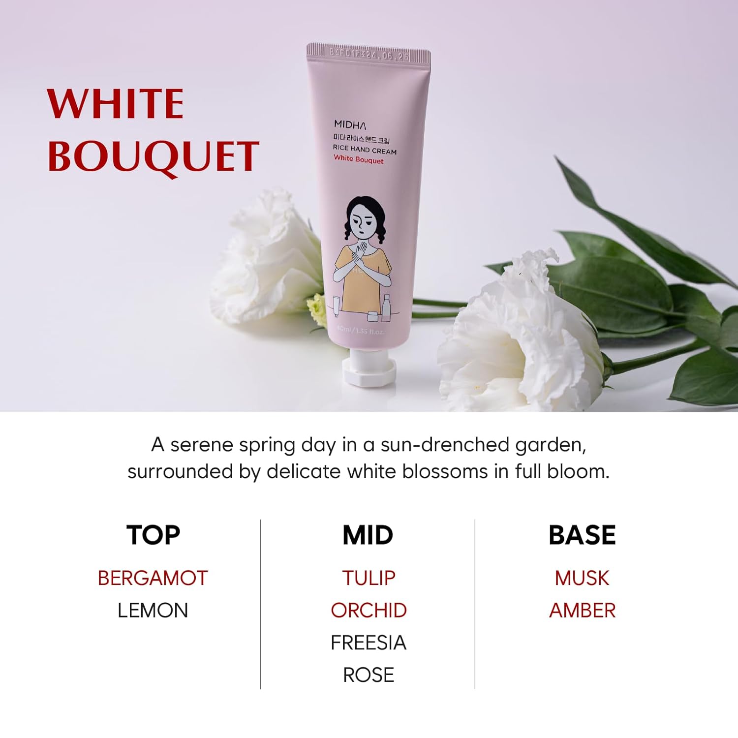 MIDHA Rice Hand Cream Set, 1.35fl.oz/40ml, Moisturising, Hydrating, Non-sticky, Non-greasy, Softens cuticles, Lightweight hydration, Comforting fragrance, for dry hands, perfumed - Image 6