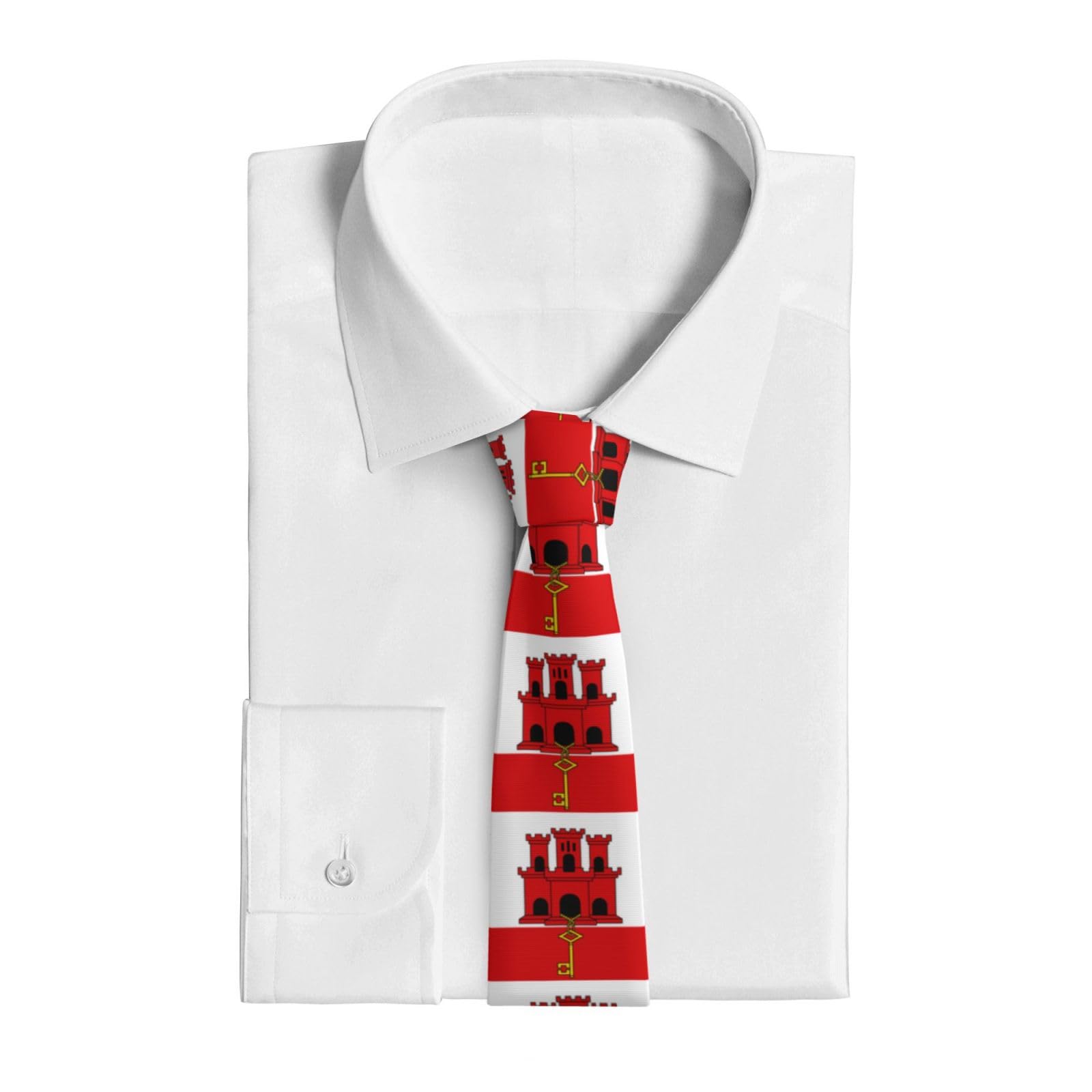 Anceky Men's As Pic Flag Of Gibraltar Printed Tie Silk Tie Business And Wedding Best Everyday Matching Clothing