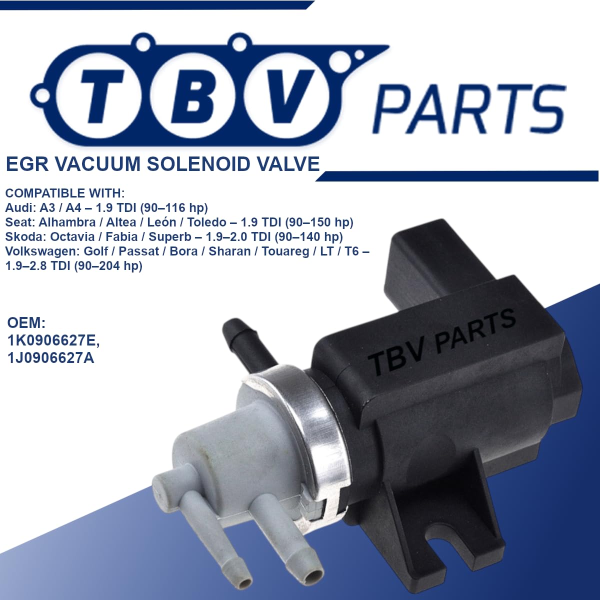 Electroválvula Solenoide 1.9/2.0TDI 1K0906627E 1J0906627A 959289 555173 83840 7.02184.01.0 8029055 Transductor de presión para A3 A4 Golf Leon Fabia
