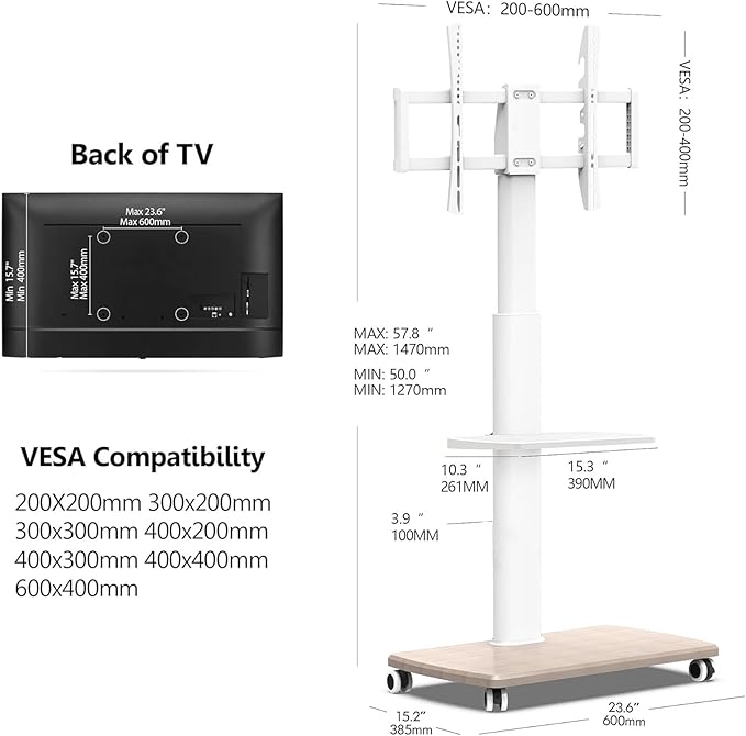 Soporte de Piso para TV THEGA con Ruedas, 37-75 pulgadas, Blanco miniatura 3
