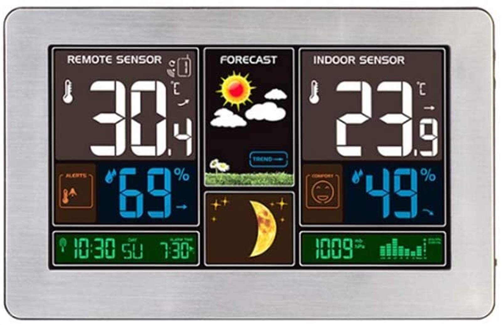 Reloj de monitoreo del clima XMING termómetro higrómetro digital LCD de mesa plata 21x14cm