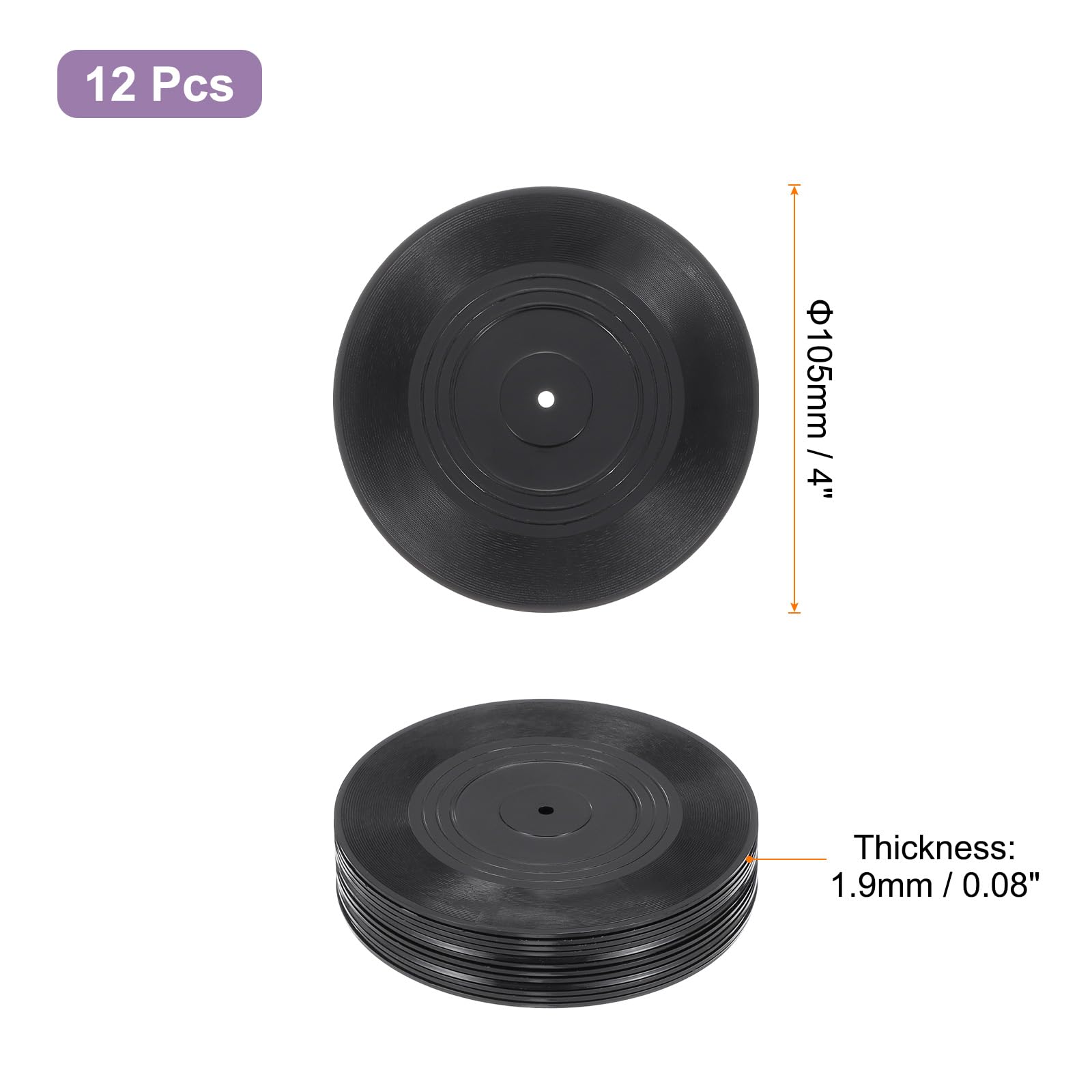 sourcing map Disques vinyle vierges unis imitation rétro pour maison, studio, chambre, esthétique murale, Noir , 10,2 cm