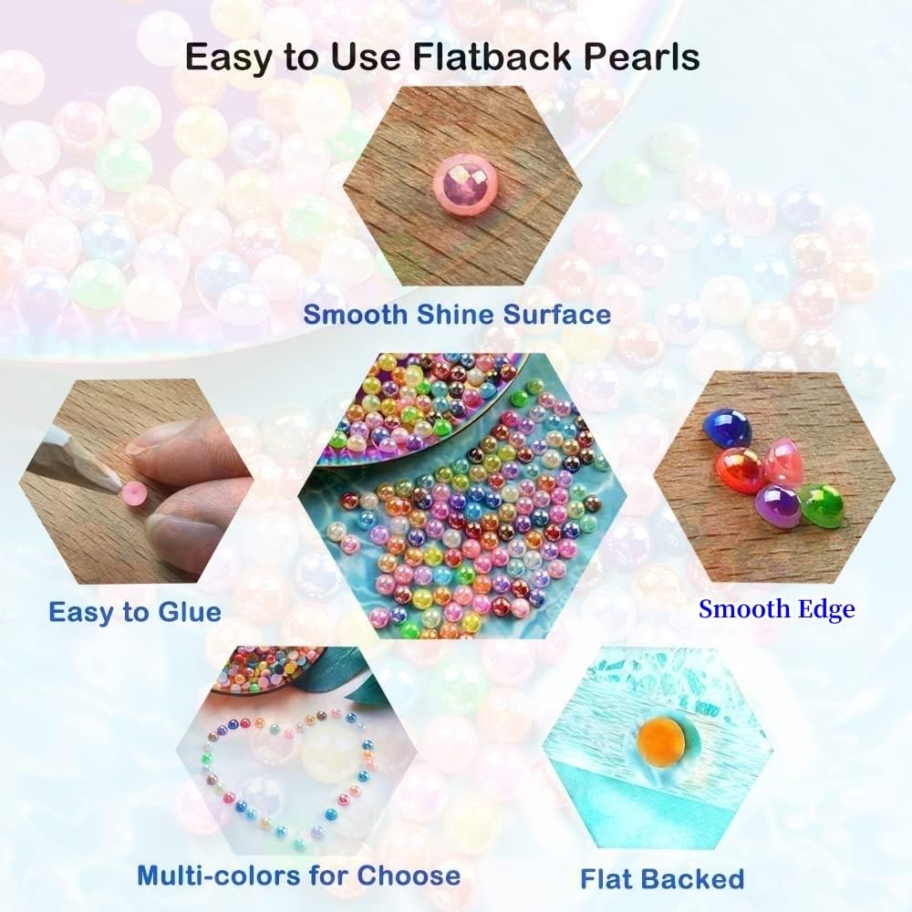 600pcs 8mm Flatback Half Pearls for Crafts Resin Half Round Pearls for Face Nail Cup Clothes Shoes Scrapbook Handmade Craft(Orange AB) - Image 4