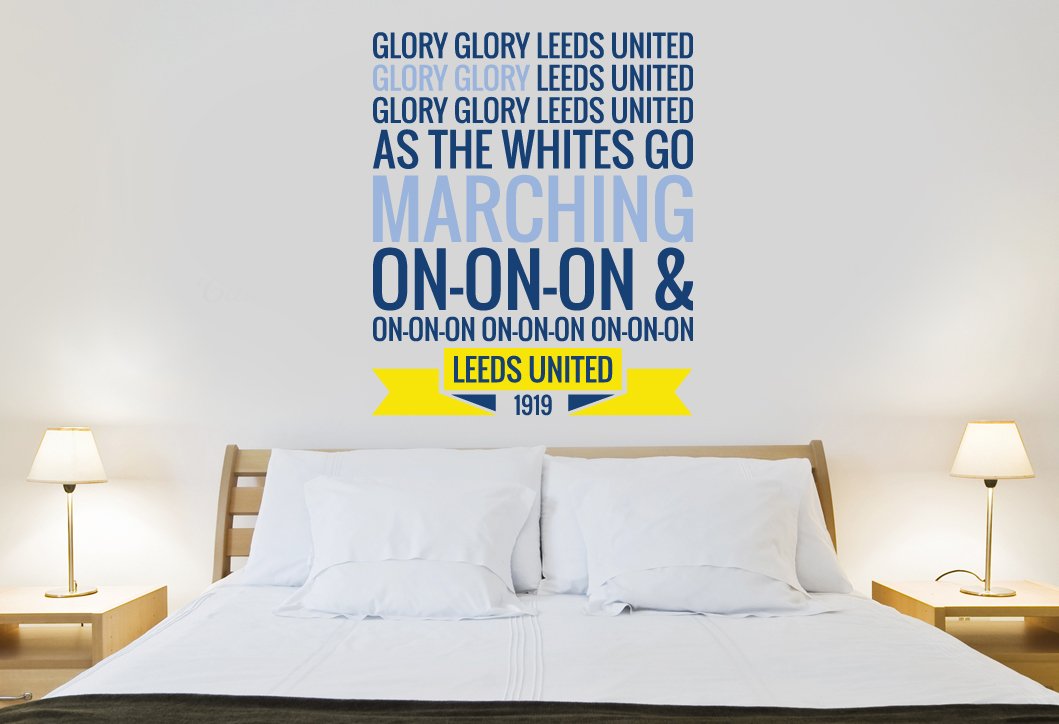 Glory Glory Leeds United Wall Sticker Decal Football Art Print for Home Bedroom Mural (Navy)