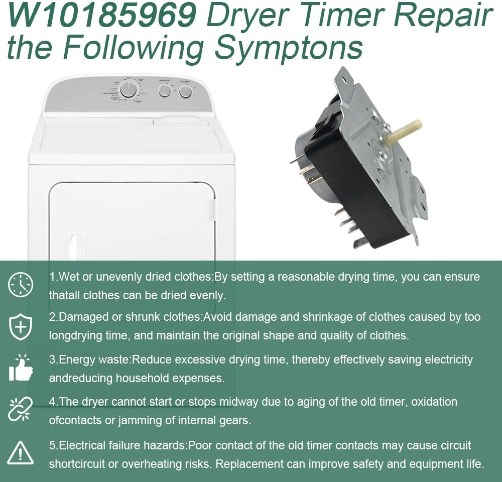 W10185969 Dryer Timer WPW10185969 Replacement for Maytag 7MMGP0035WQ0, for Whirlpool WGD5000VQ1, Estate EGD4400WQ0 EGD4400WQ1, 418-093-20-B5 1481698