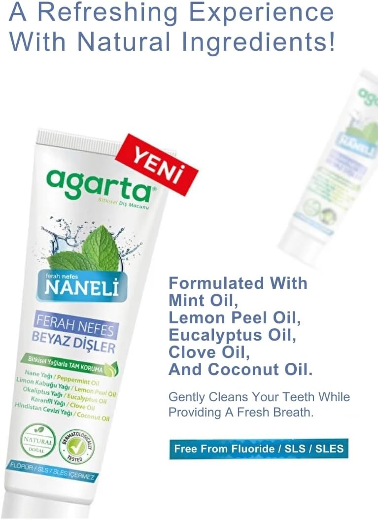 Agarta Fluoride-Free Mint Toothpaste – Natural Botanical Oral Care with Mint Oils, Vegan Clean Formula – 3.38 fl oz