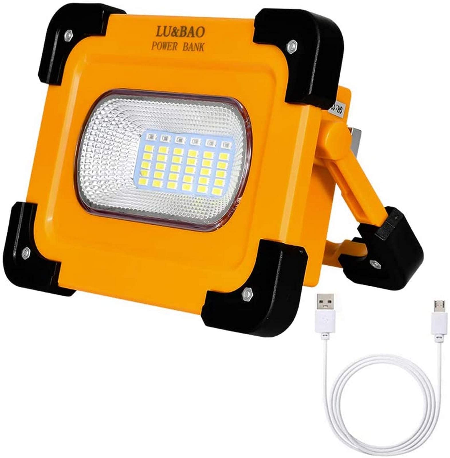 Luz de trabajo inalámbrica portátil LED de 30 W, luces de inundación de construcción recargables solares con imán, 2400 lúmenes, 4 modos de iluminación, banco de energía de 9000 mAh, luz exterior impe