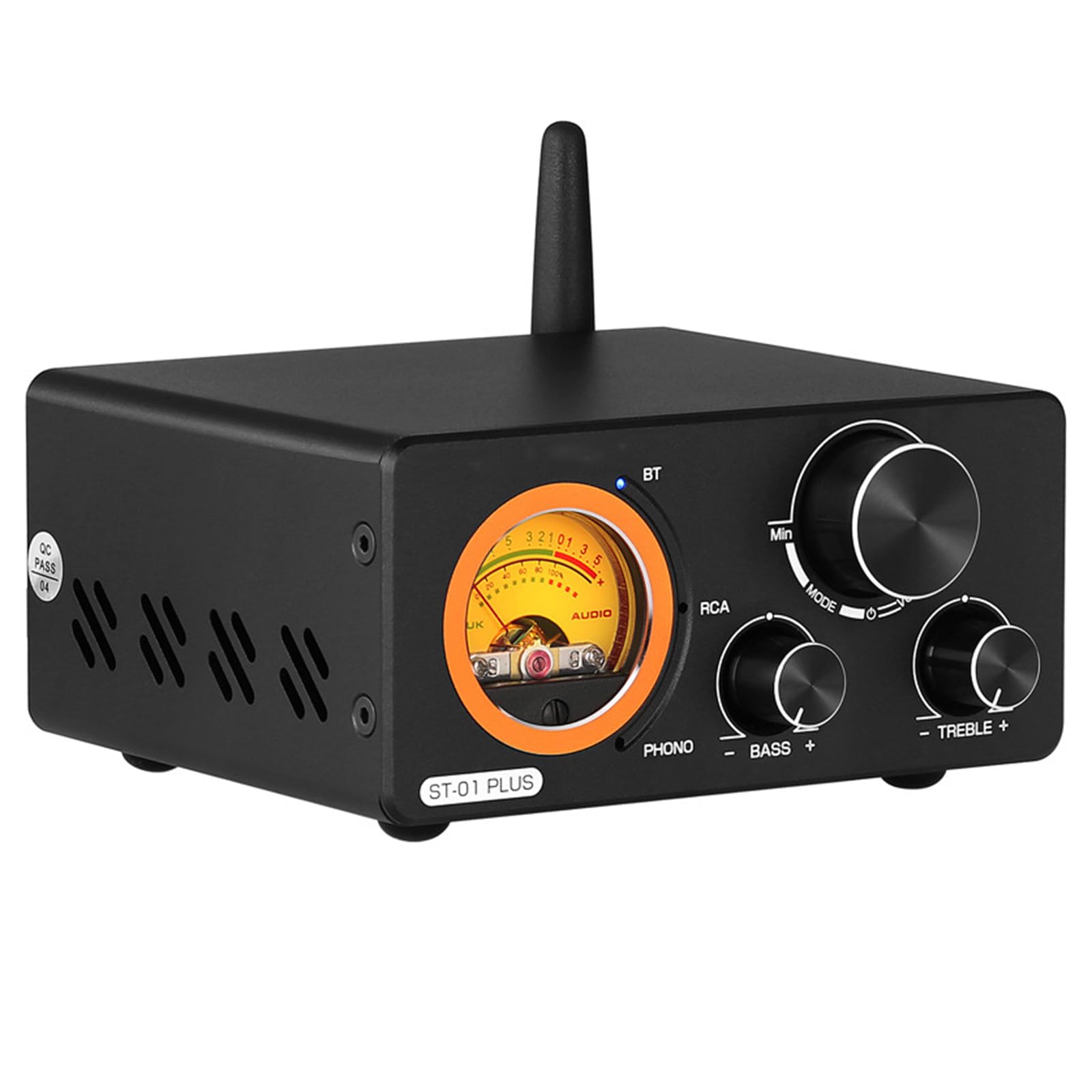 Amplificatore Stereo Bluetooth, Amplificatore Phono per Giradischi, con Misuratore VU, Controllo Alti Bassi, Ingresso Bluetooth/Stereo RCA/3,5 Mm, per Altoparlanti Home Theater
