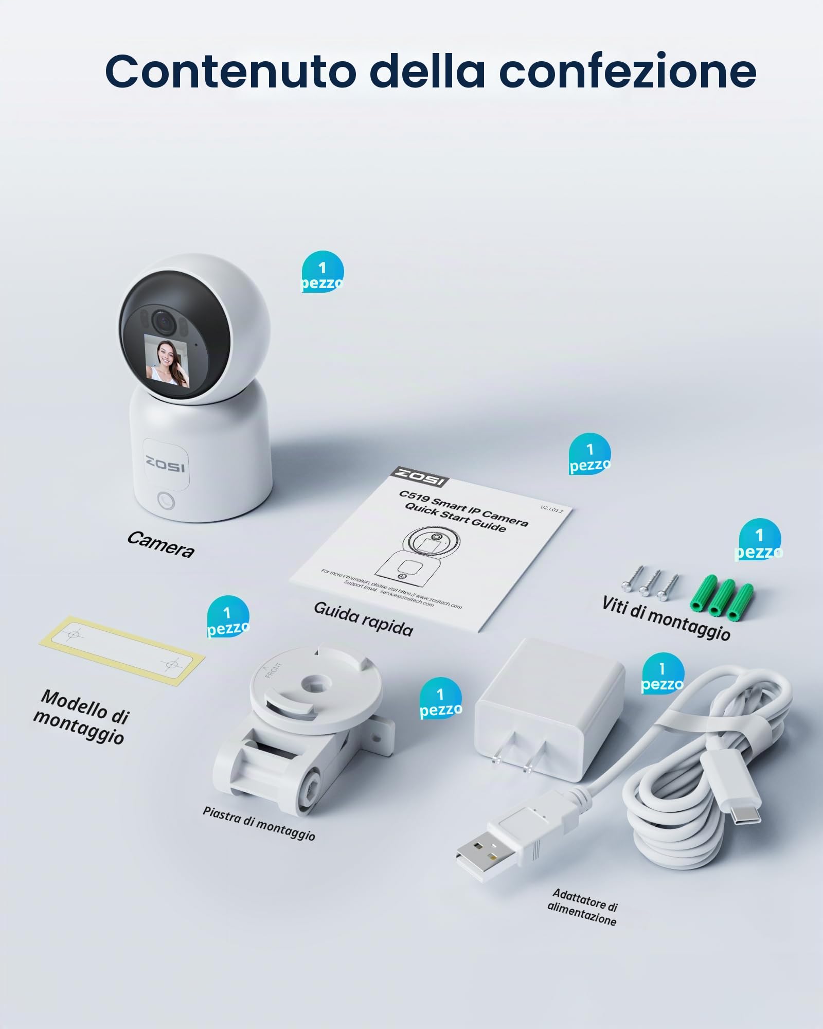 ZOSI 4K Telecamera WiFi Interna, 8MP Videocamera a 2,4/5GHz con 1,44" Monitor, Videochiamata con Tacco o Gesto OK, Pan 360°/Tilt 90°, Rilevamento di Persone con Auto-Tracking, C519