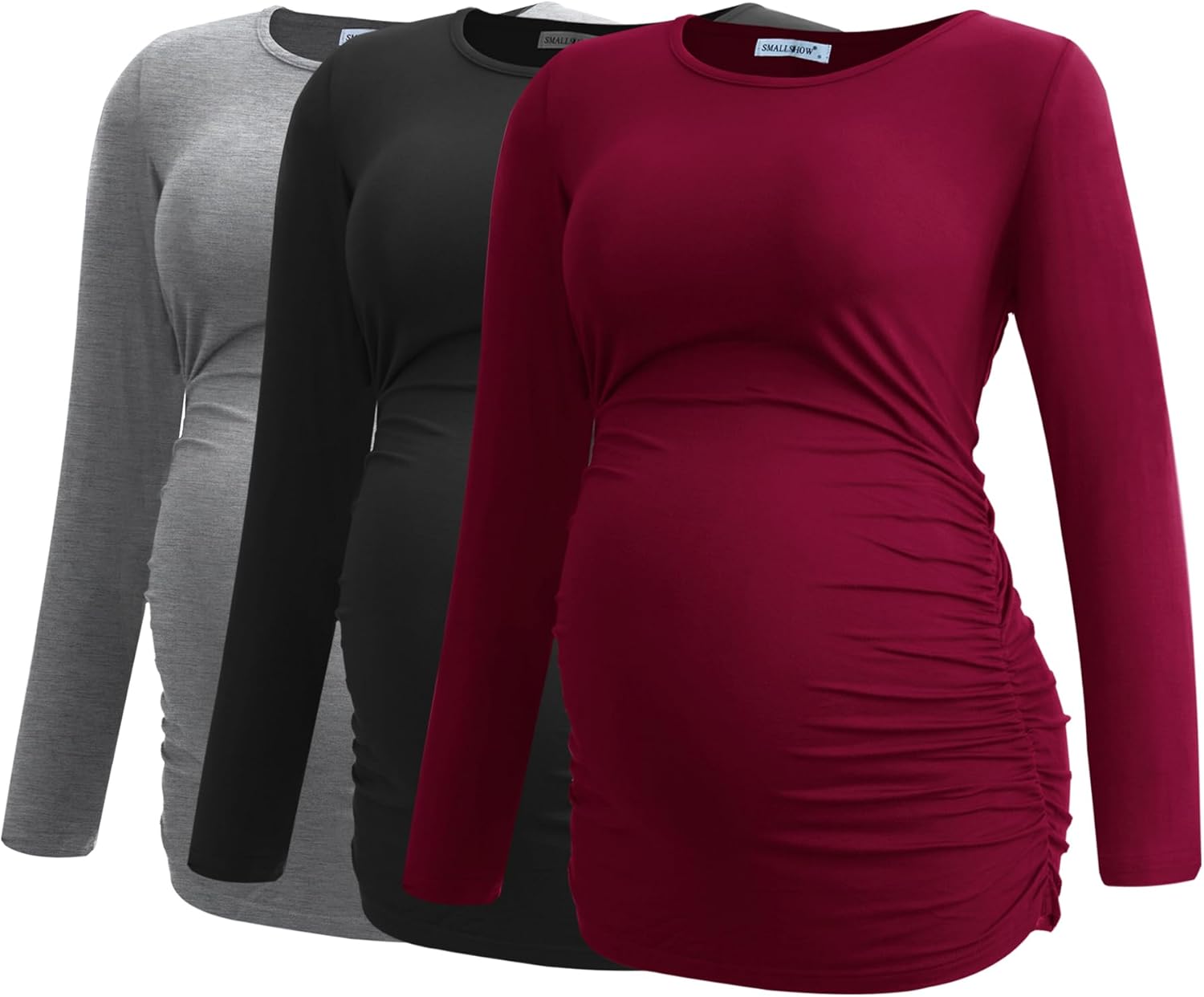 Smallshow Women's Maternity Shirts Long Sleeve Pregnancy Clothes Tops 3-Pack