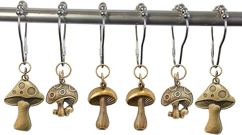 Miniatura 5 de Ganchos de cortina de ducha con forma de hongo, 12 piezas de metal resistente a la oxidación, lindos ganchos de cortina de ducha retro con forma de