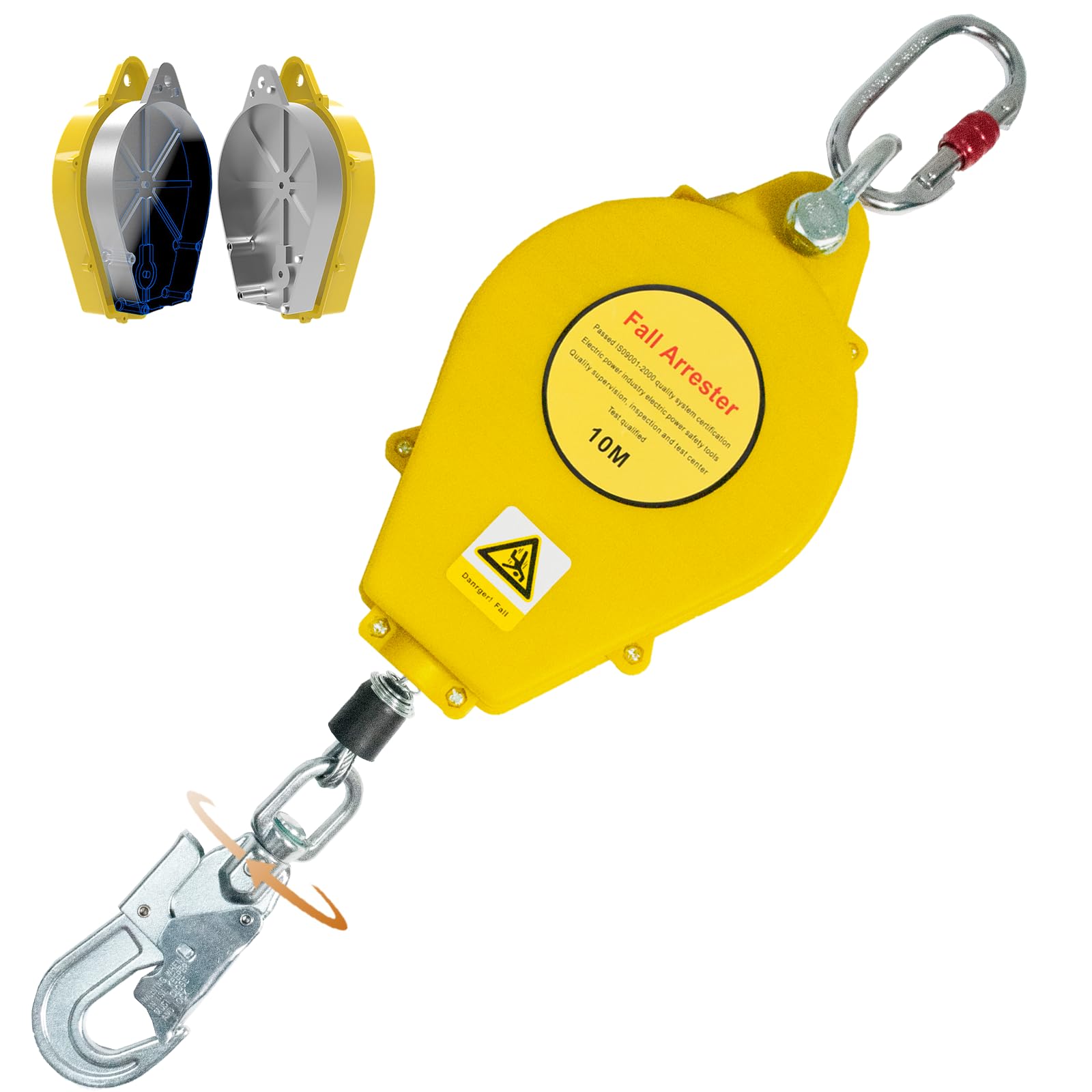 Dispositivo Anticaidas Retráctil Seguridad, Linea de Vida Retractil Homologado 10m/15m/20m, Verde/Amarillo Arnés Seguridad Anticaídas Retráctil Trabajo en Altura/ Tejados (Amarillo,10 Metros)