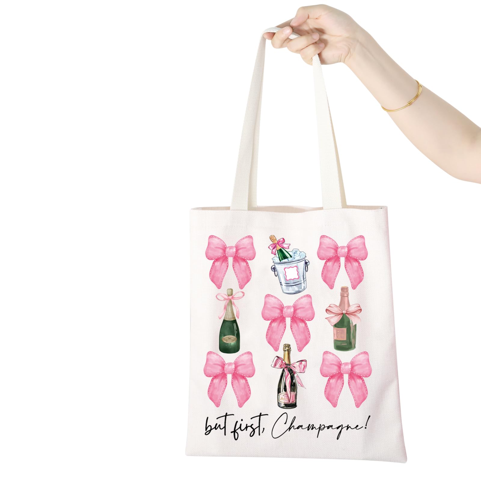 WCGXKO Champagne Gift But First Champagne Tote Bag Champagne Loving Gift Bachelorette Party Gift