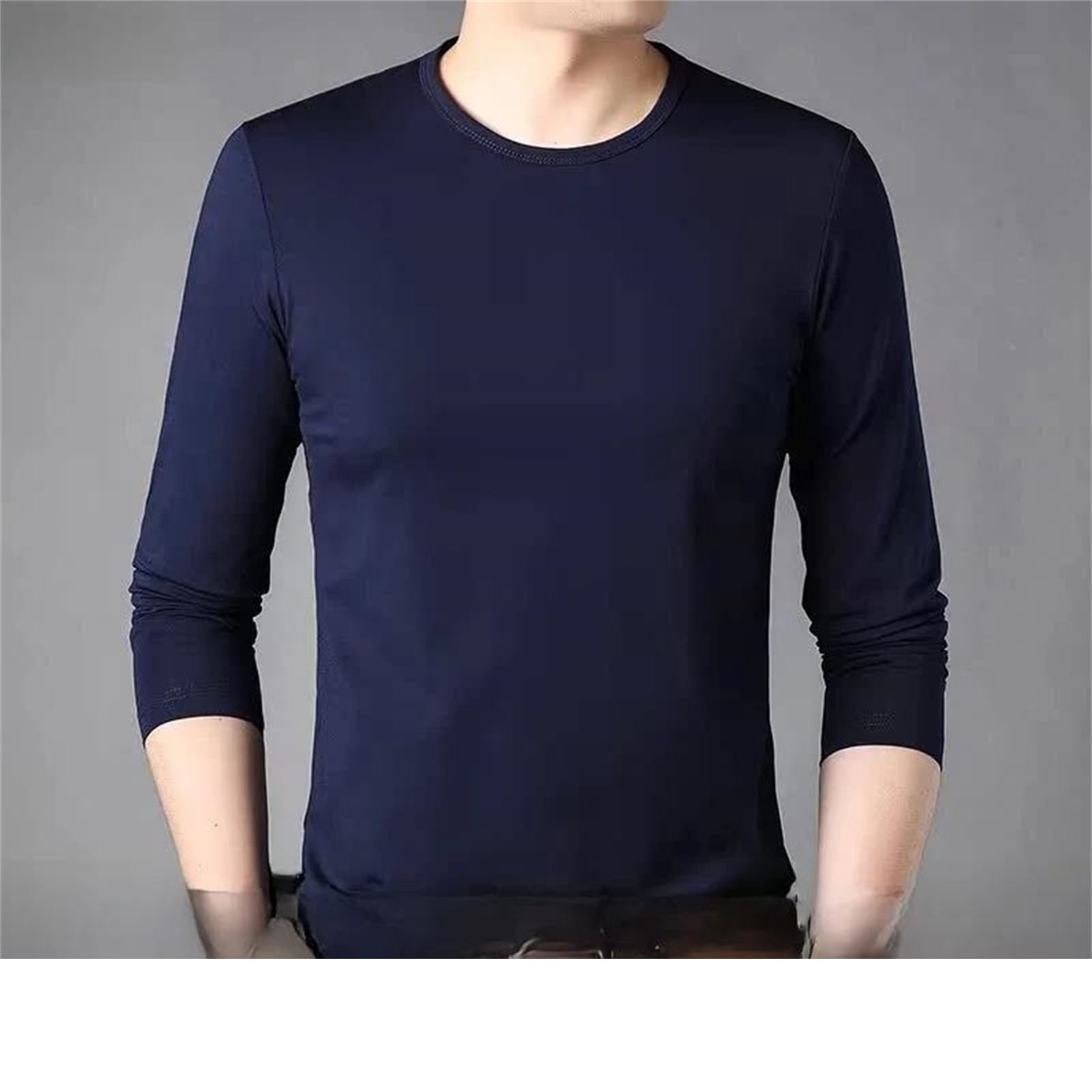 Camiseta de algodón de manga larga para hombre, casual, holgada, cuello redondo, estilo urbano, cómoda, para uso diario