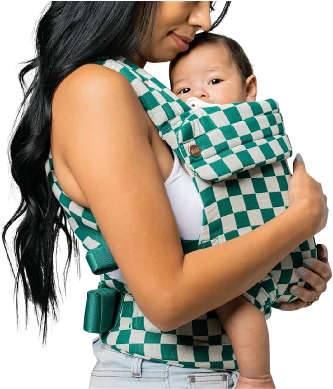 Mabē Monarch Ergonomic Baby Carrier – Premium Cotton Soft Structured Newborn to Toddler Carrier with Hip-Healthy Design, 3 Carry Positions (7-35lbs), Lightweight & Breathable (Evergreen Check)