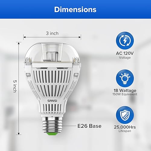 Miniatura 6 de SANSI Bombilla LED inteligente, 2200 lm, control remoto por voz, 2700 K, 4000 K, 6500 K, bombilla regulable A21 de 18 W, equivalente a 150 W, luces