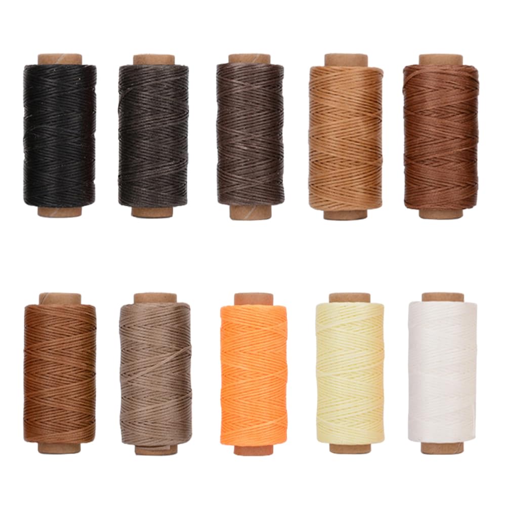 KIVISIN10 Colors Waxed Thread 55 Yards Leather Sewing Wax Thread Cord for Leather Craft DIY Stitching Bookbinding Hand Sewing Bracelets Polyester Sewing Thread Set Flat Wax Cord String (Set-A)