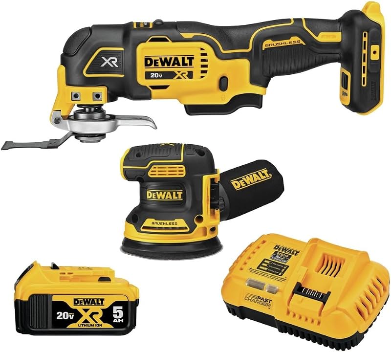 Lijadora Orbital y Herramienta Oscilante DEWALT 20V MAX, Juego Inalámbrico de 2 Herramientas para Trabajar la Madera con Batería y Cargador de 5 Ah (DCK202P1)