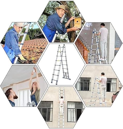 Qimu Aluminum Telescopic Extension Ladder A-Frame Ladder 2-In-1, Portable Collapsible Ladder With Stabilizer Bar,6+6 Steps Adjustable Height, 12.5Ft In Straight Line & 6.25Ft In A-Frame thumb #7
