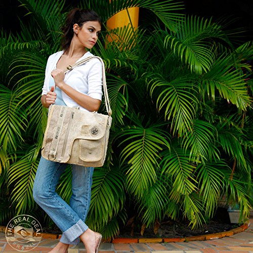Real Deal Brazil Iguape Messenger Bag – Recycled Tarp Canvas, Unique Shoulder Bag with Front and Inside Pockets, 11.5 x 14 in. – Handcrafted in Brazil4