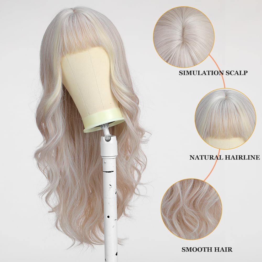 Esmee Long Straight Natural Synthetic Hair Layered Wigs for Women with Dark Roots for Daily Party Use-24 Inches: Platinum Blonde