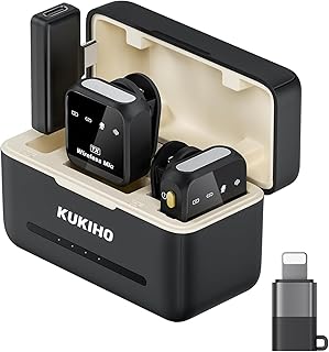 Wireless Lavalier Microphone for iPhone iPad Android With Charging Case 80h Battery Life, Noise Cancellation, 164ft Range …