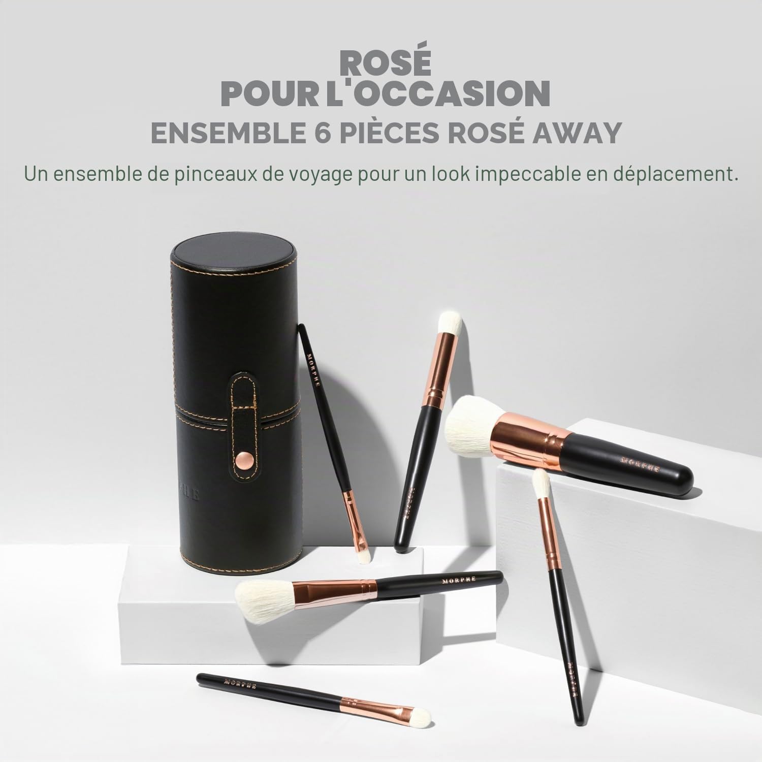 Morphe Rose Away Lot de 6 pinceaux de maquillage pour les yeux et le visage avec poils synthétiques et étui inclus